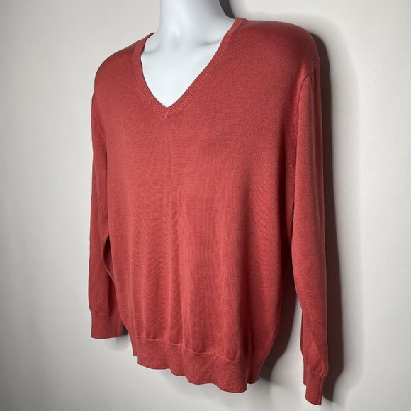 Pendleton Coral Red Orange Silk Blend V-neck Pullover Sweater - Picture 7 of 8
